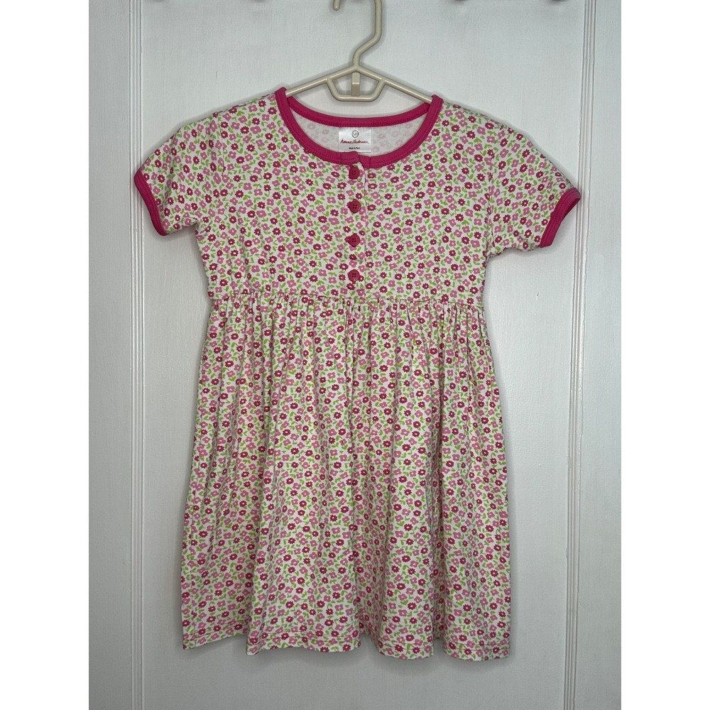 Hanna Andersson Size 120 6-7‎ Pink Floral Short Sleeve Classic Button Playdress